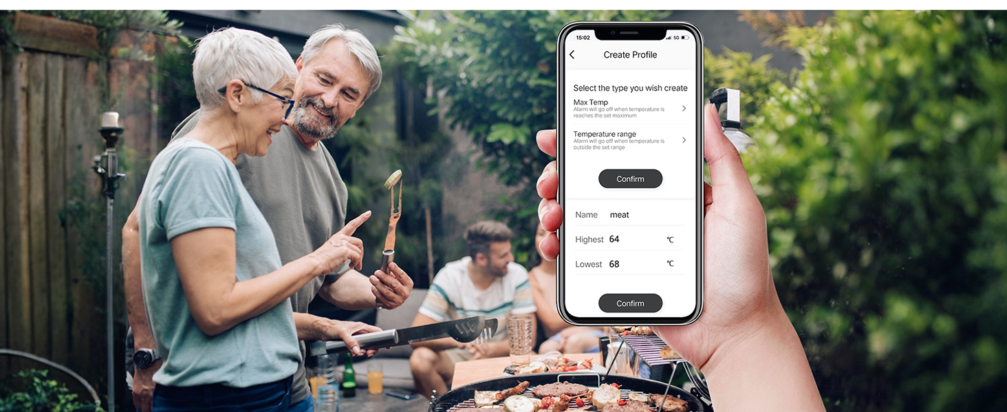 Бездротовий термометр для м'яса BFOUR з 2 зондами, Bluetooth, LCD-дисплей, керування через APP, цифровий термометр для приготування на грилі, в духовці, мангалі, BF-40 PRO, чорний