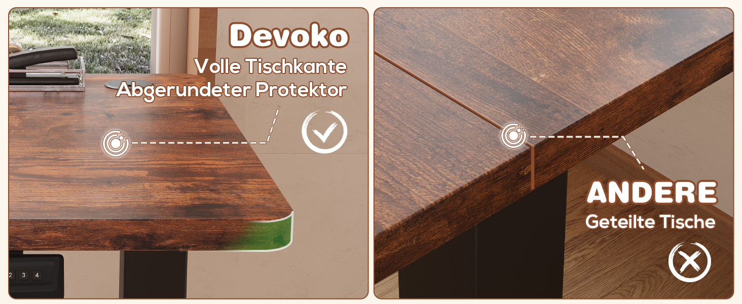 Електричний стіл Devoko 120x60 см, регулювання висоти 73-118 см, 2 пам'яті, офісний стіл, захист від зіткнень (Вінтаж Браун)