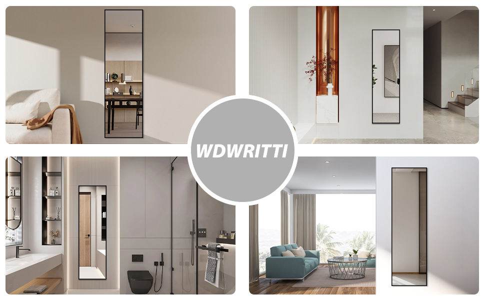 Дзеркало настінне Spiegel Schwarz 40x160 см з чорною рамою. Повнорозмірне дзеркало для спальні, вітальні або ванної кімнати. Прямокутне дзеркало з алюмінієвою рамою 40L x 160B cm