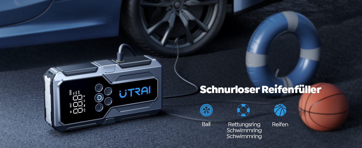 Powerbank-пусковий пристрій UTRAI для автомобіля: 4500A, компресор 150PSI, швидка зарядка 18W, ліхтарик, 8.5L бензин/6.5L дизель