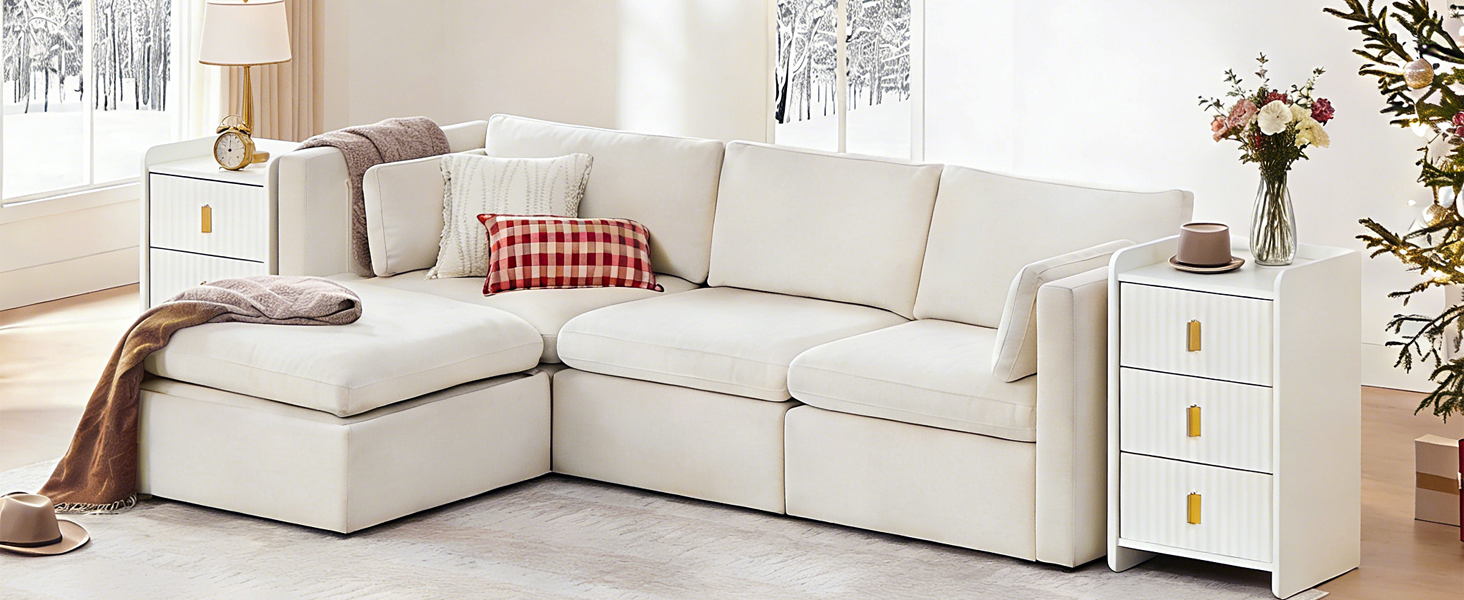 Нічний столик з 3 шухлядами, білий, для спальні та вітальні