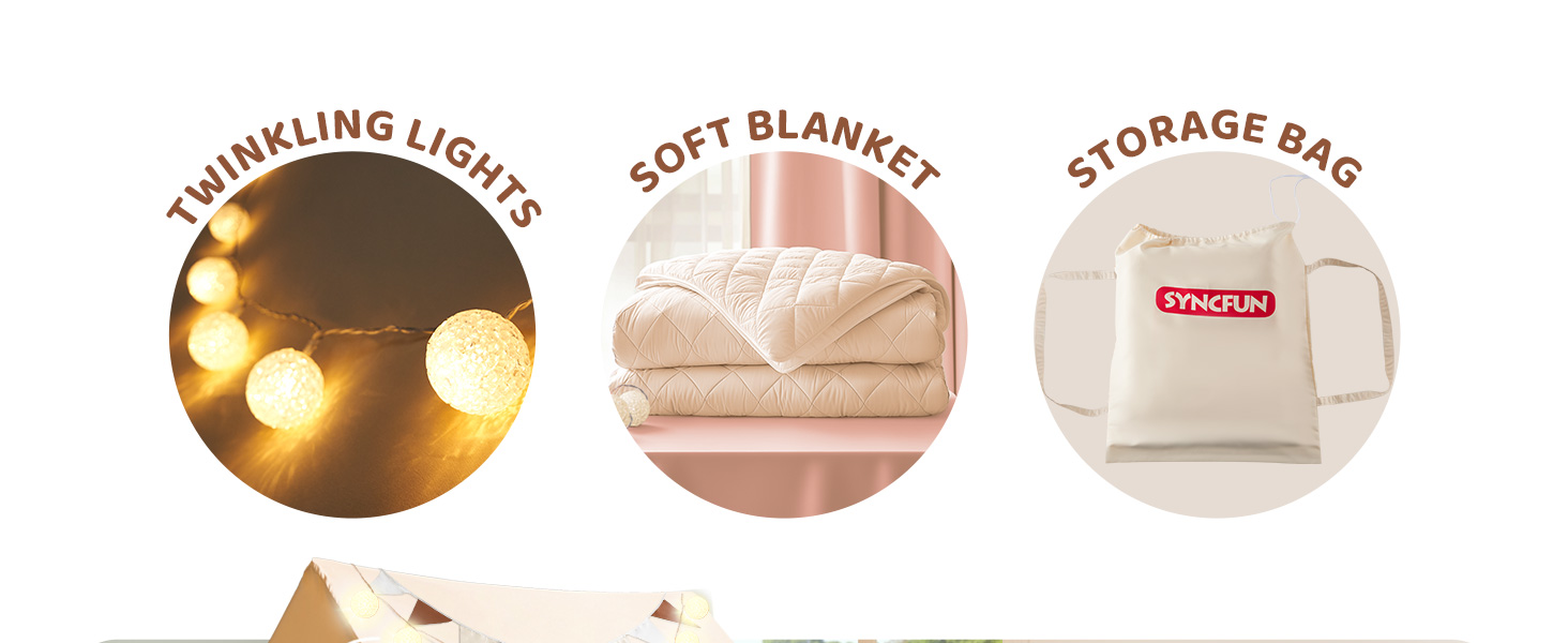 Дитячий намет SYNCFUN з килимком та світлом для гри в приміщенні. Ігровий будиночок для дівчаток 3-13 років (Бежевий).