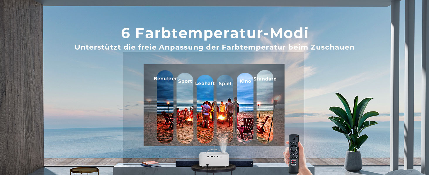 Портативний проєктор Beamer 4K з Dolby Audio, HDR10, WiFi6, Bluetooth 5.4, Auto Fokus, для домашнього кіно та перегляду спортивних подій, білий