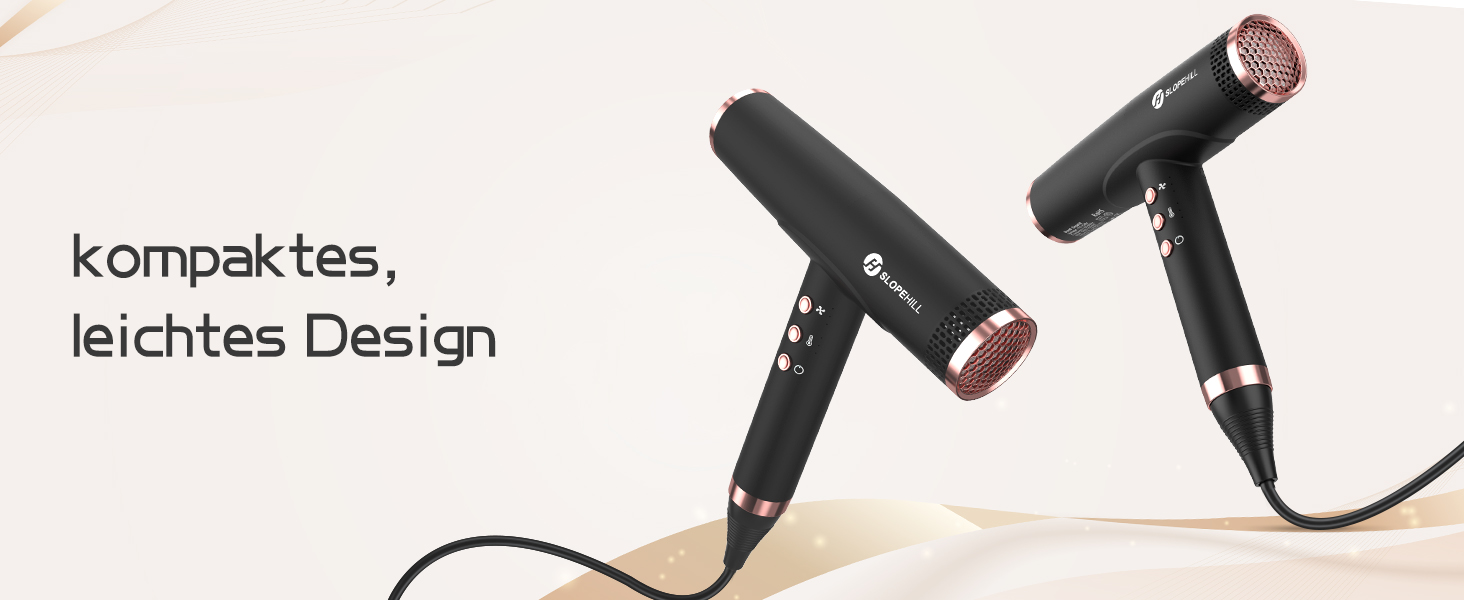 Іонний фен для волосся Slopehill з безщітковим двигуном 110,000 RPM, біокерамічний технологічний обдув, магнітний дифузор, низький рівень шуму, матовий чорний