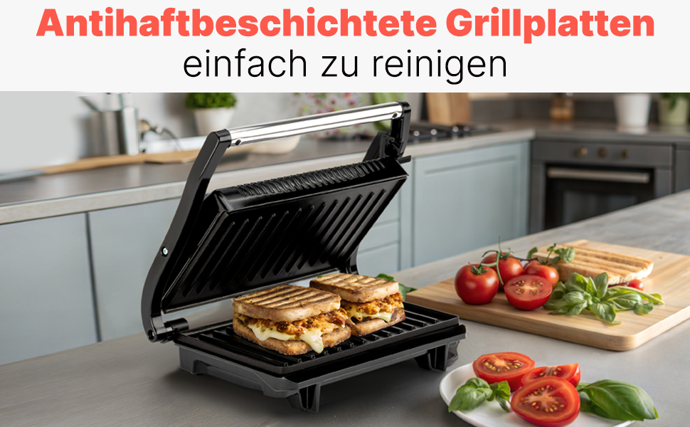 Контактний гриль Clatronic® MG 3519: безжирове приготування, 700W, антипригарне покриття, Panini Grill