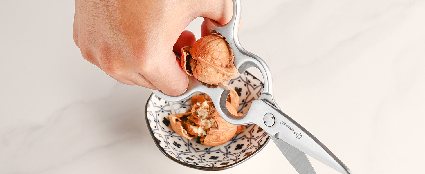 Кухонні ножиці Sunnecko 8 дюймів - універсальні, з ручкою, що ергономічно лежить у руці, з подрібнювачем горіхів, з нержавіючої сталі