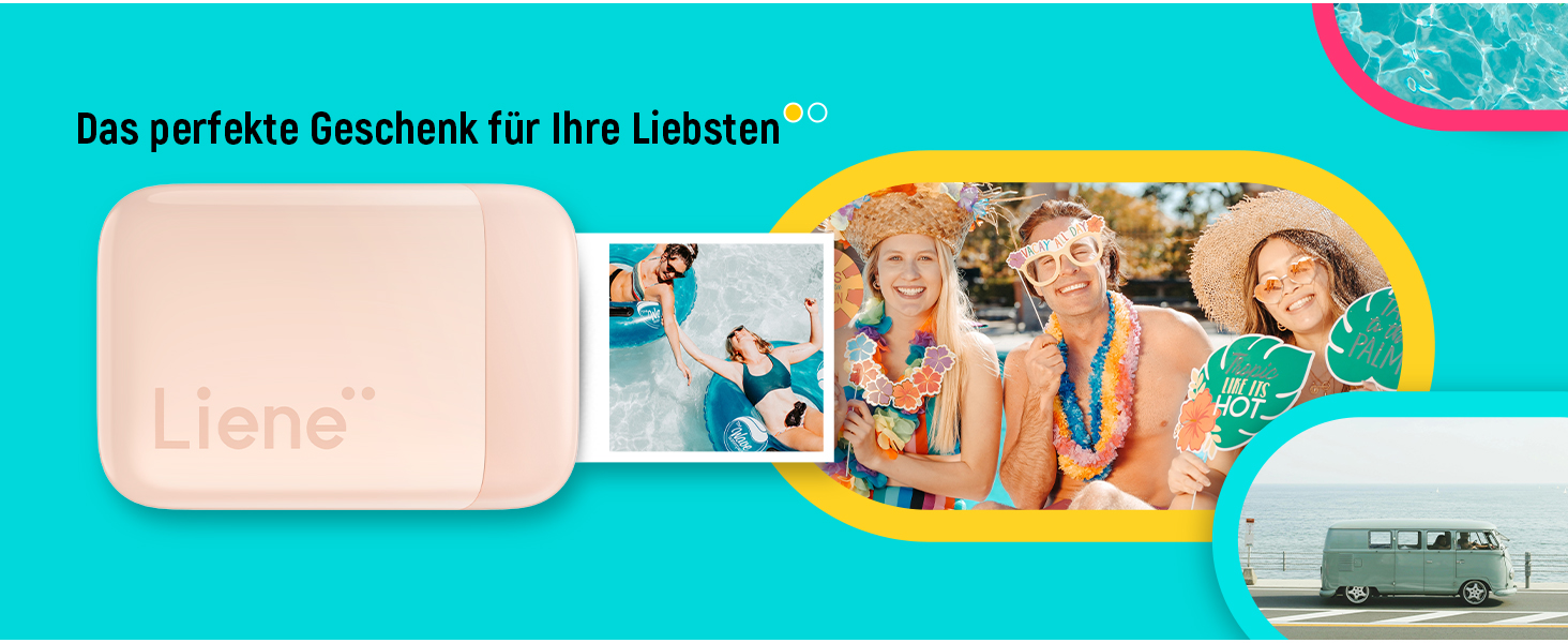 Портативний фотодрук Liene Pearl K100 з друком на Zink папері, Bluetooth 5.0, для iOS та Android, рожевий