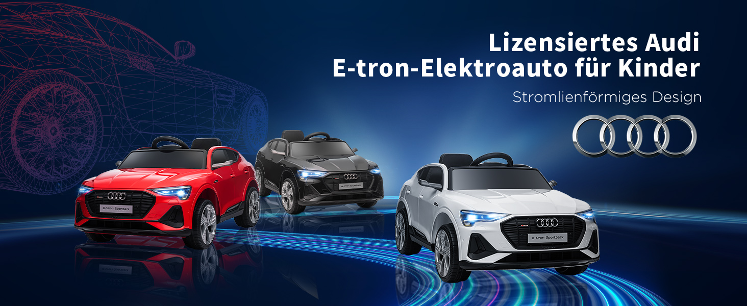 Електромобіль для дітей Audi E-tron HOMCOM 12V з пультом, ременем безпеки, музикою MP3/USB/TF, для дітей 3-5 років, білий