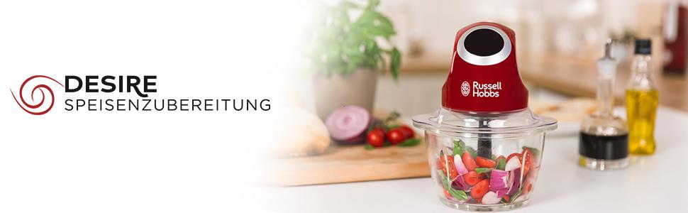 Електричний міні-подрібнювач Russell Hobbs Desire (24660-56) для овочів, фруктів та м'яса, скляна чаша 500 мл з кришкою для зберігання, червоний
