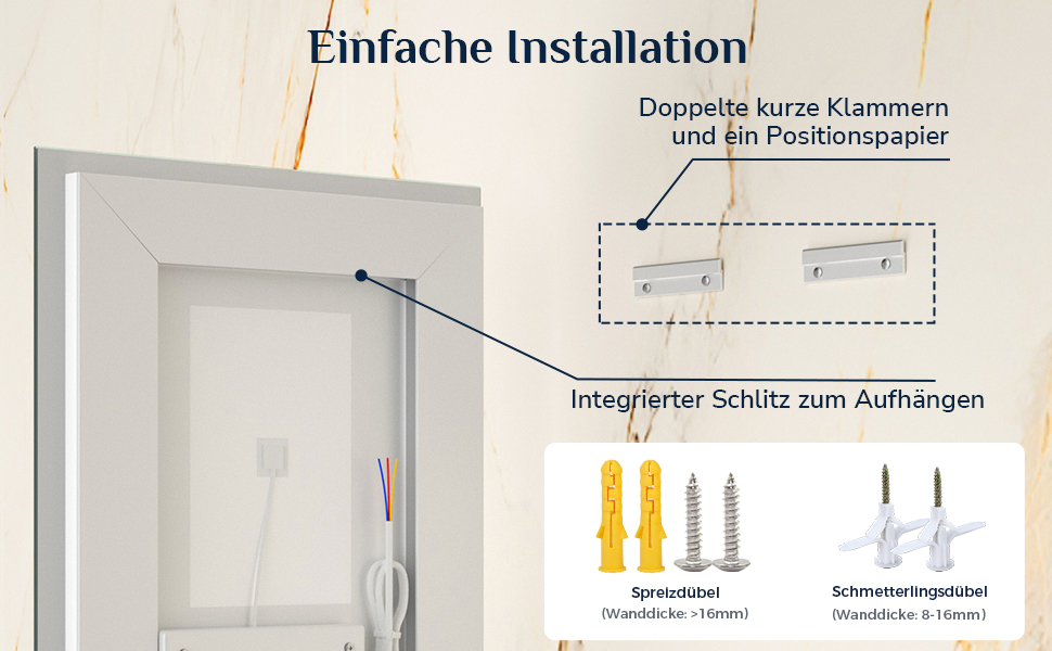 Дзеркало для ванної кімнати Keonjinn з підсвічуванням 50x70 см, без запотівання, LED, сенсорне керування, 3 кольори, регулювання яскравості, пам'ять, без рамки