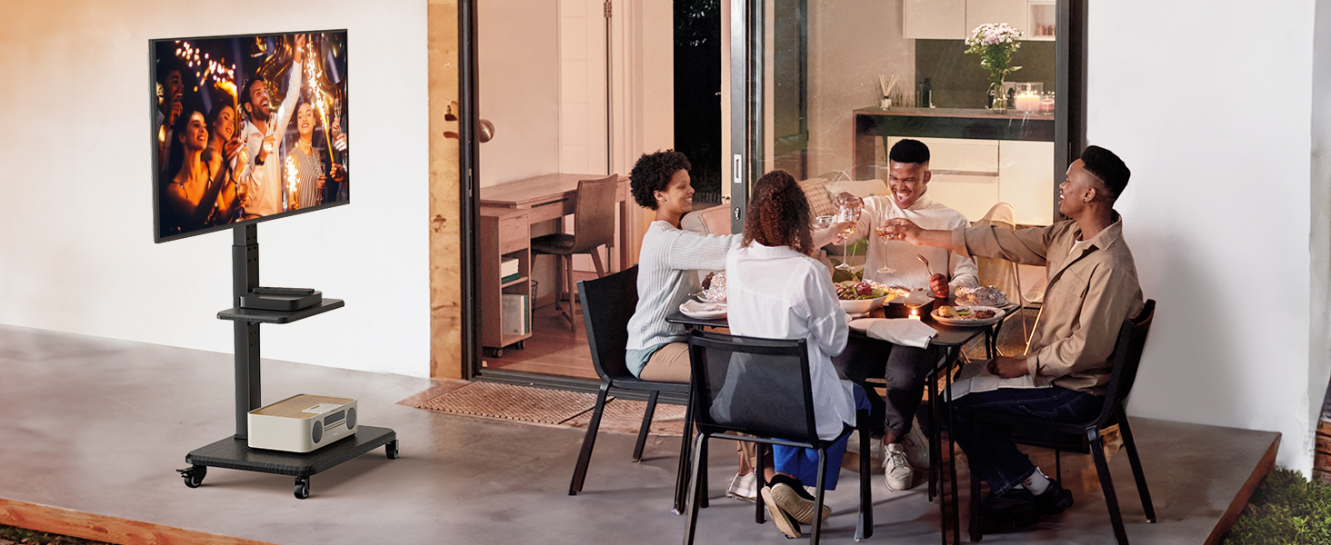 Підставка для телевізора Perlegear на коліщатках, 32-75 дюймів, до 50 кг, регульована по висоті, поворотна, нахильна, з підсвічуванням, VESA 600x400 мм, PGTVMC27