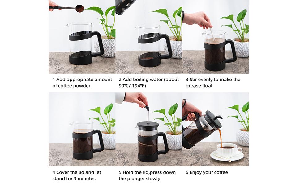 RAINBEAN Френч-прес для приготування кави, 3/6 чашок, 1000 мл (34 oz), з нержавіючої сталі та боросилікатного скла