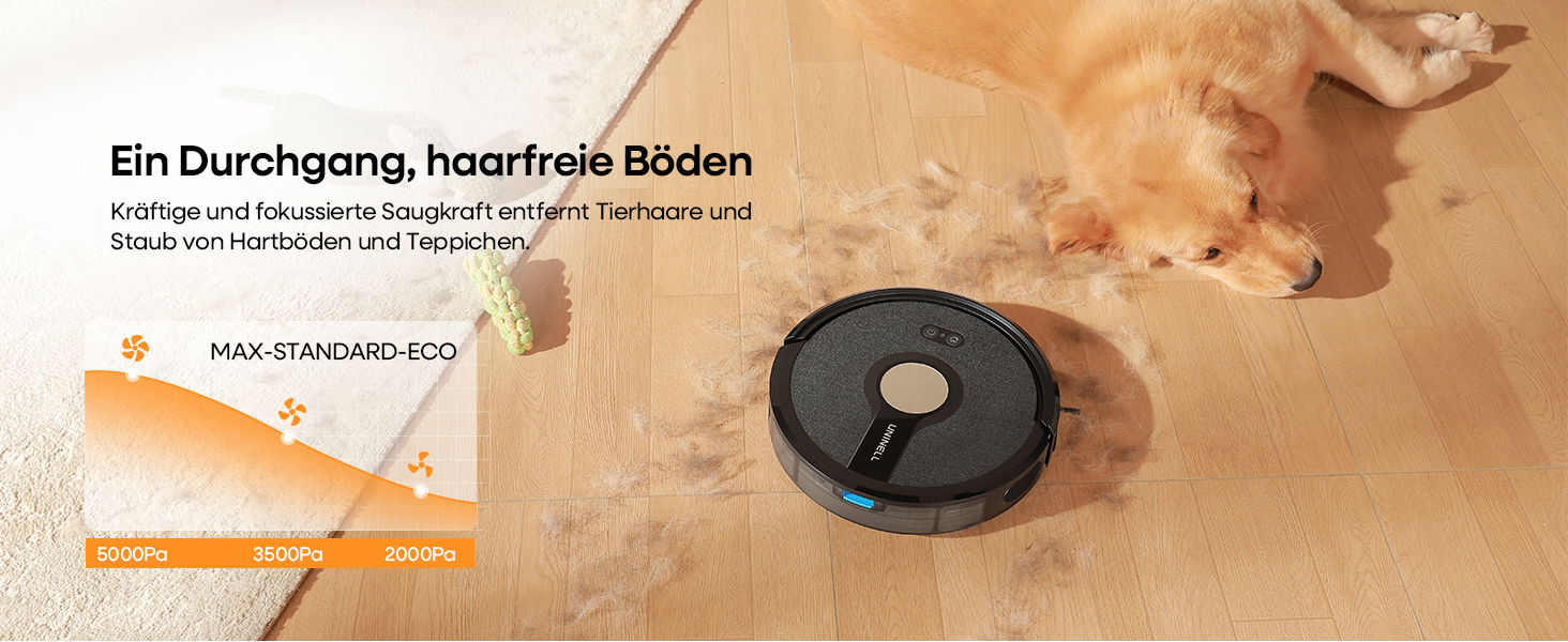 Робот-пилосос з функцією миття 5000Pa, 3-в-1 з часом роботи 180 хвилин, для прибирання шерсті тварин та килимів, з керуванням через додаток, чорний