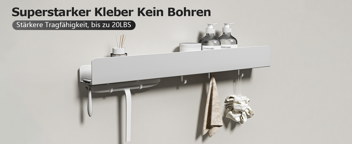 Поличка для душу Rekita без свердління, органайзер для ванної кімнати 40/60 см, нержавіюча сталь, 4 знімні гачки, тримач для шампуню, навісна поличка, полиця для ванної (Чорний)