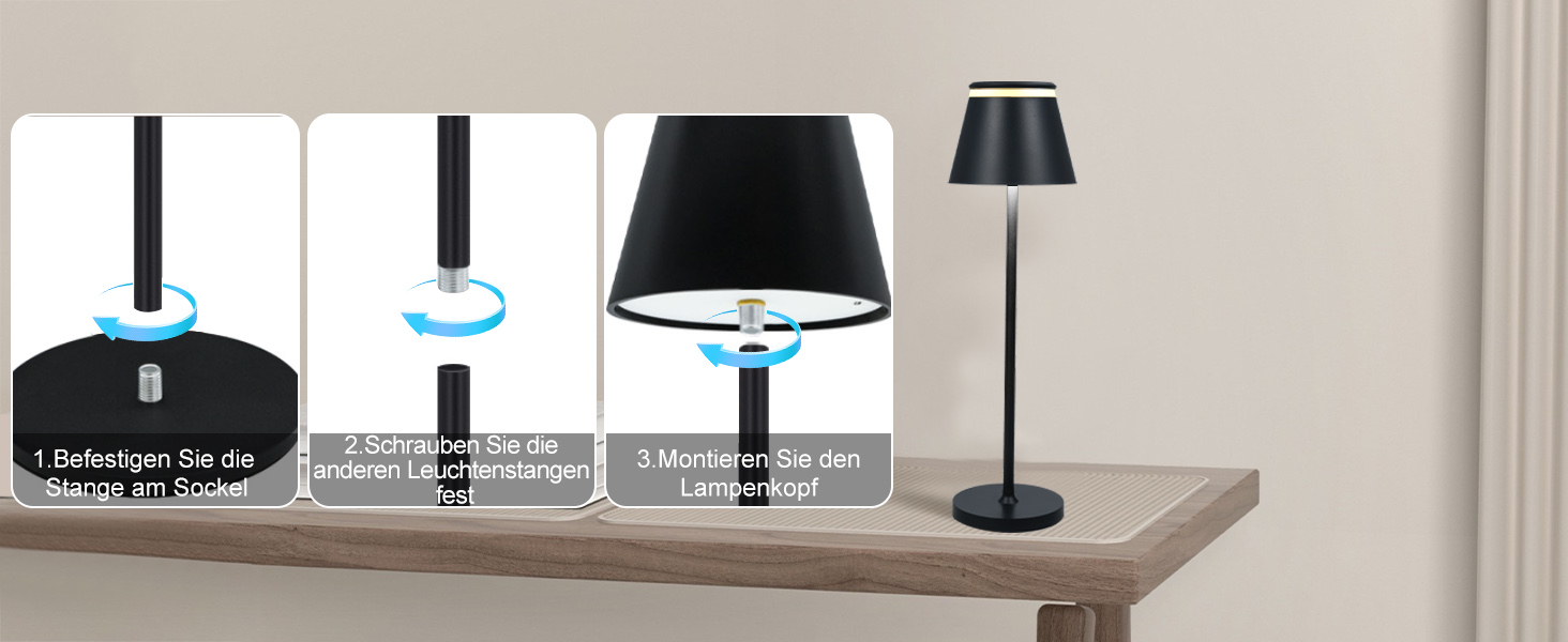 LED-лампа настільна бездротова Neoglint з бездротовою зарядкою та пультом дистанційного керування, чорний (2 шт.)
