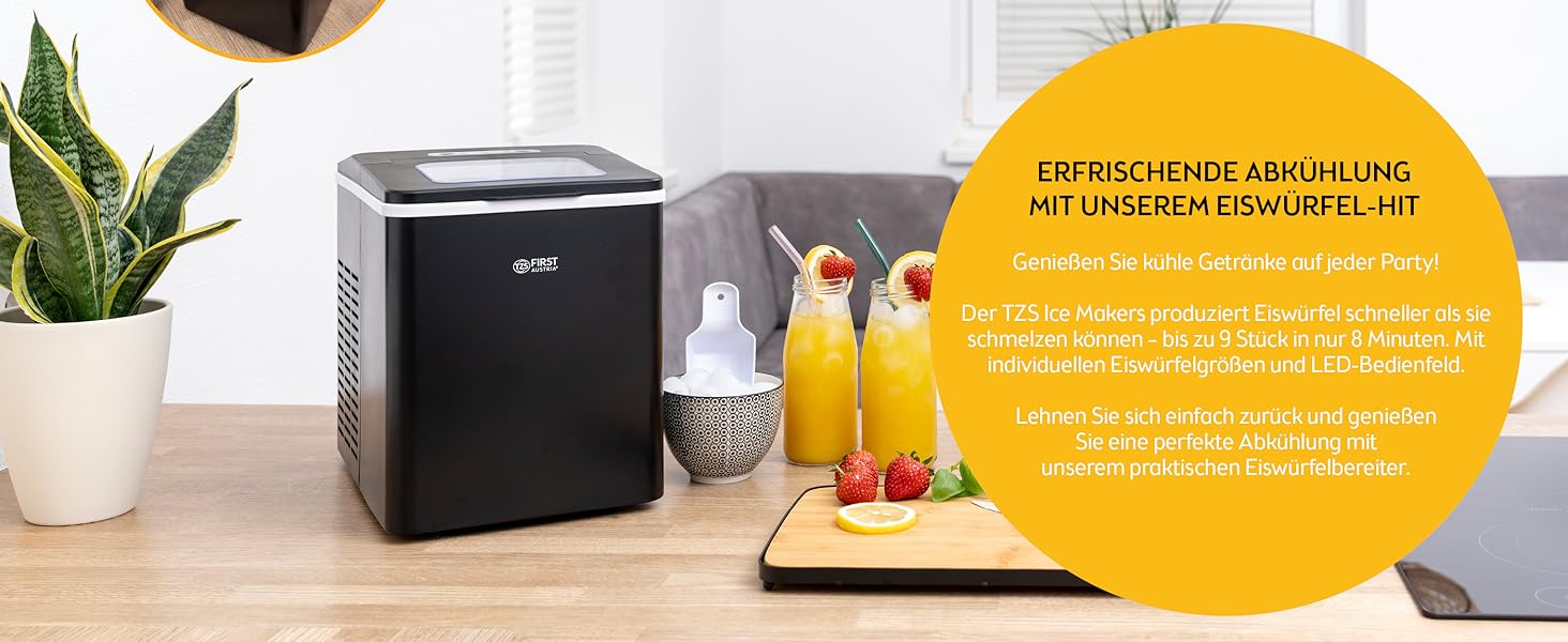 Прилад для льоду First Austria 1.8л, 150Вт, з компресором, 12кг/24год, чорний