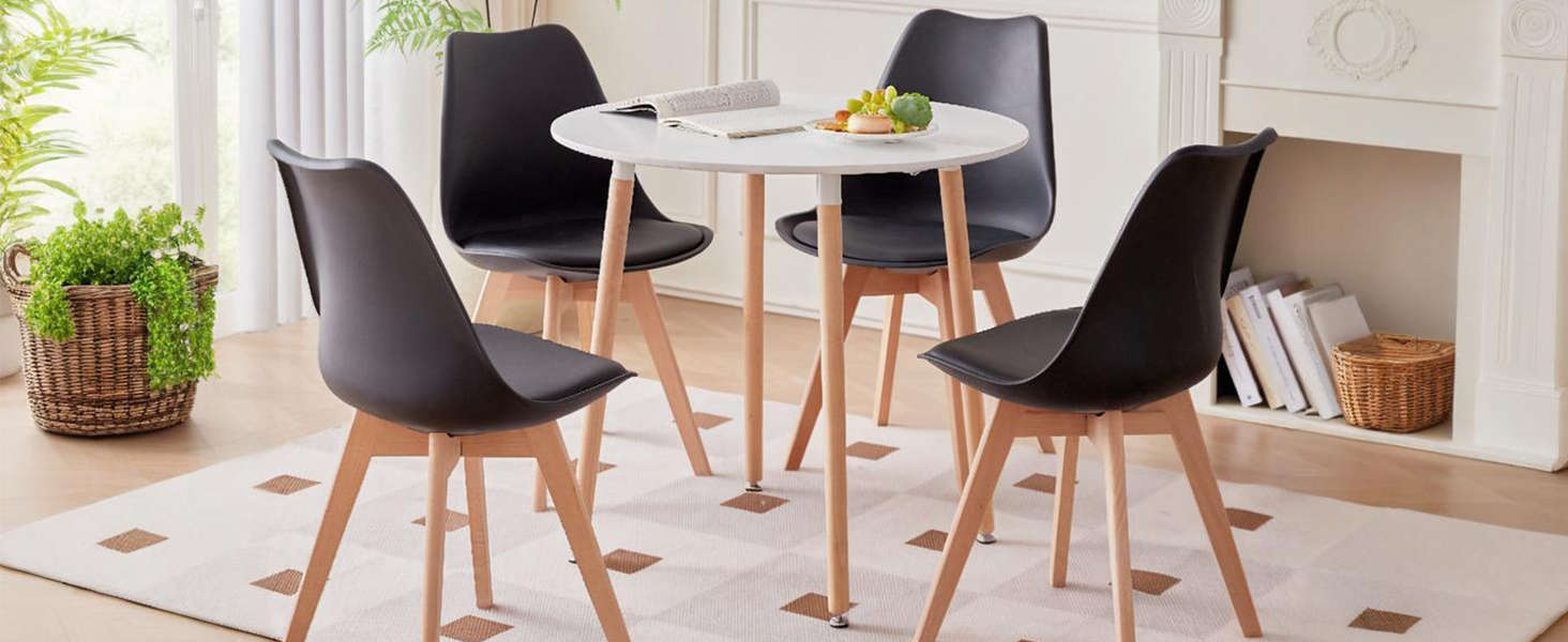 DEYARNA HOME Комплект обіднього столу та стільців, обідній стіл та 4 стільці, стільці з оксамиту, стільниця з МДФ, чорні ніжки столу, сучасний кухонний стіл (Білий/Рожевий, 80 * 80 * 75 см)