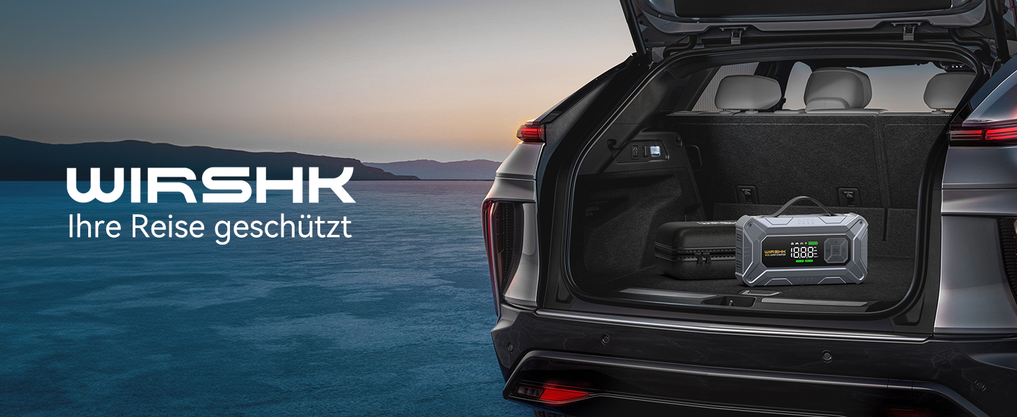 Портативний пусковий пристрій 8000A з повітряним компресором 160 PSI для бензинових та дизельних двигунів (до 10л), з дисплеєм та аварійною світлодіодною лампою