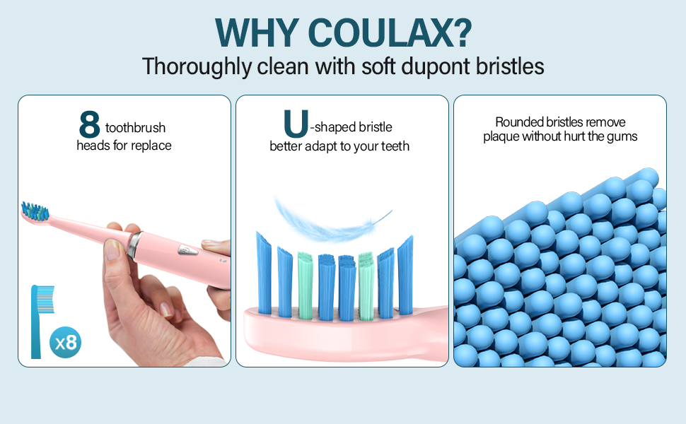 Електрична зубна щітка Coulax для дорослих та дітей, 8 насадок, 5 режимів, таймер 2 хв, колір Kirschrose (1 шт)