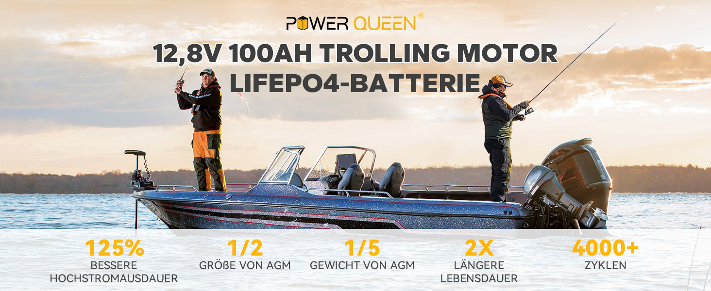 Акумуляторна батарея LiFePO4 Power Queen 12,8 В 100 Ач, літієва батарея із захистом від низької температури, 100 А BMS, 1820 Втгод енергії, 4000 батарея глибокого циклу для каюти, морі, автофургону Сонячна енергетична система 12V100Ah LTP