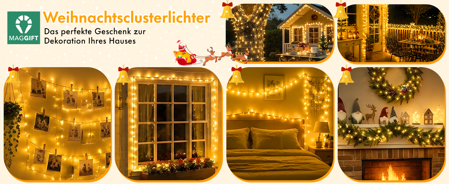 Світлодіодна гірлянда-кластер MAGGIFT 20м, 1000 LED, теплий білий колір, з пультом дистанційного керування, різдвяна ілюмінація