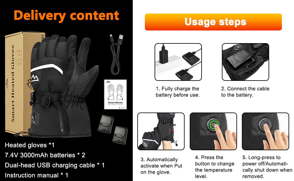 Обогріваючі рукавички Loowoko з акумулятором 7.4v 3000mAh (2 шт.), 3 режими нагріву, водонепроникні, з підтримкою сенсорного екрану, USB для роботи на відкритому повітрі, мотоцикла, велосипеда, катання на лижах, альпінізму, піших прогулянок