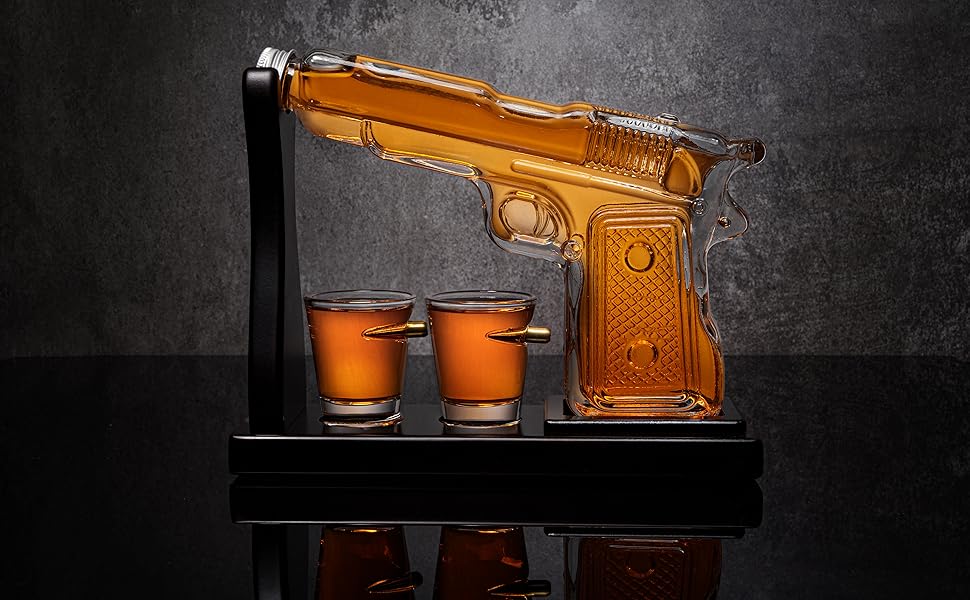 Набір для віскі: карафа, пістолет-карафа, гвинтівка-карафа, скляний набір для віскі чорного кольору