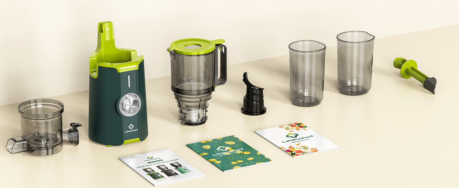 LINKChef Швидковичавник Slow Juicer: холодний віджим, для овочів та фруктів, легко миється, BPA Free, 200W (зелений)