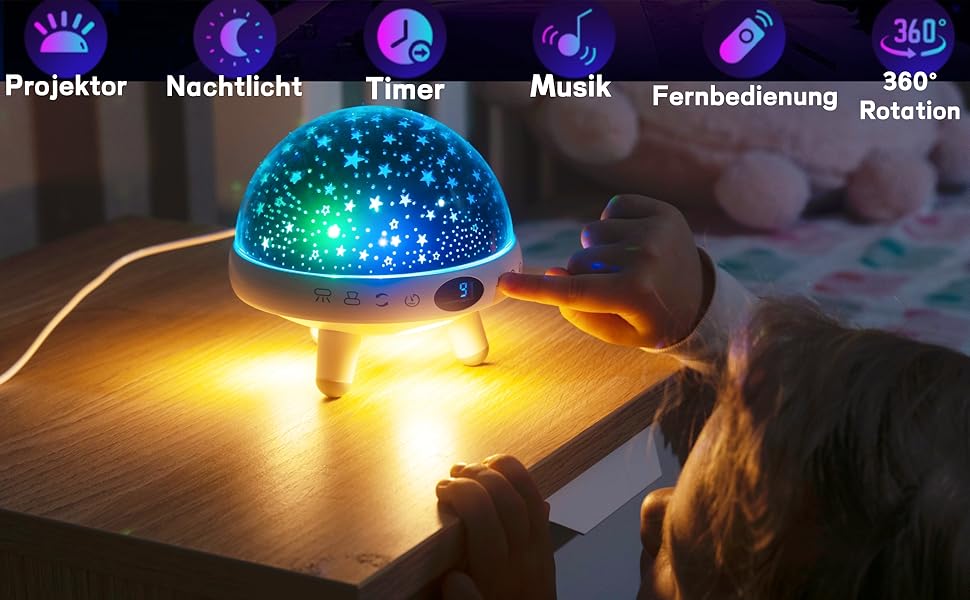 Дитячий нічник-проектор «Зоряне небо» з пультом керування, таймером та 29 мелодіями, білий