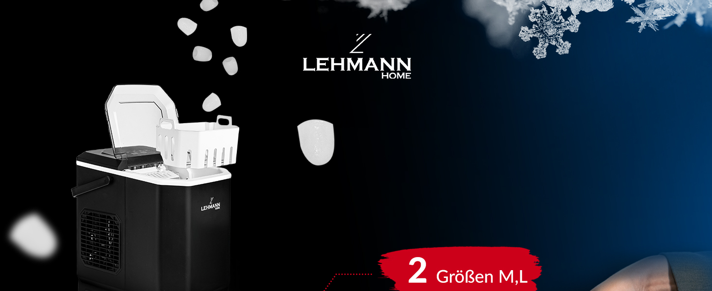 Машина для приготування льоду Lehmann - 1.3л, 12кг/24г, 2 розміри, для дому, вечірки, офісу, кемпінгу