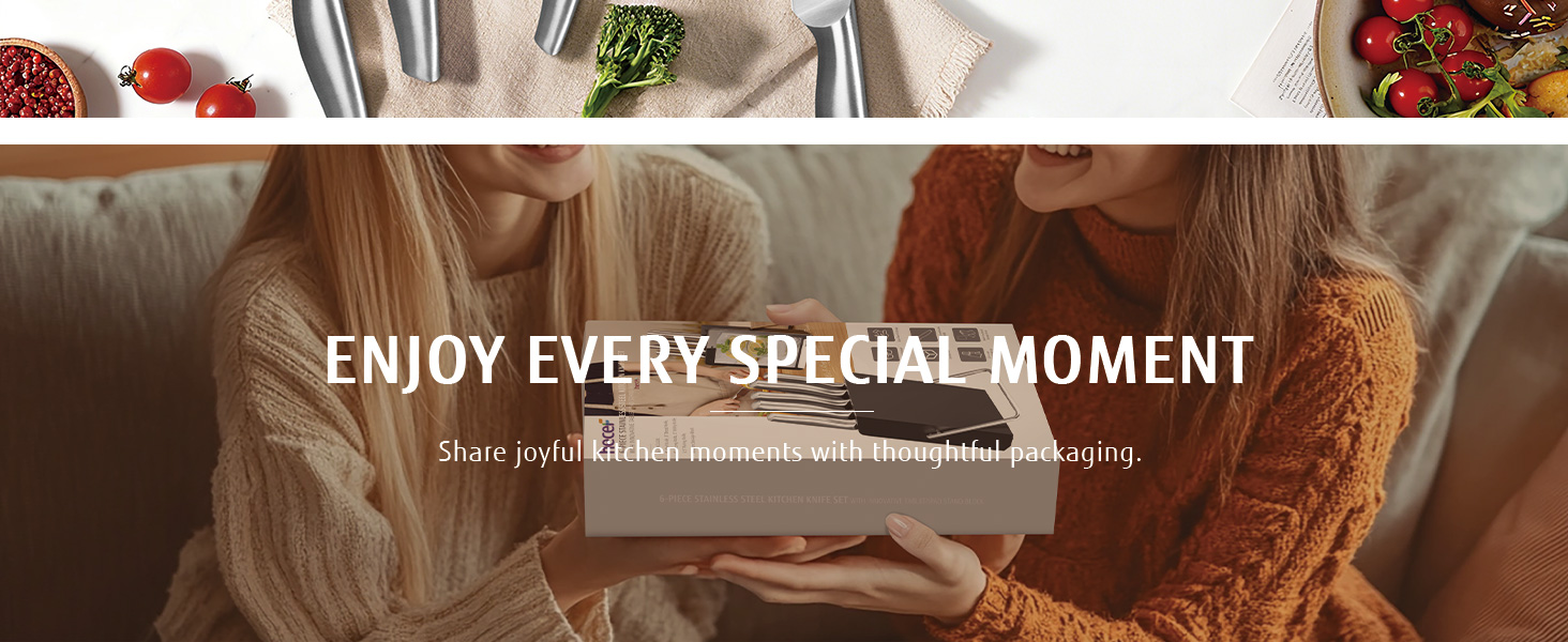 Набір ножів Hecef 6 предметів з підставкою, нержавіюча сталь, кухонні ножі, ергономічні ручки, подарункова коробка