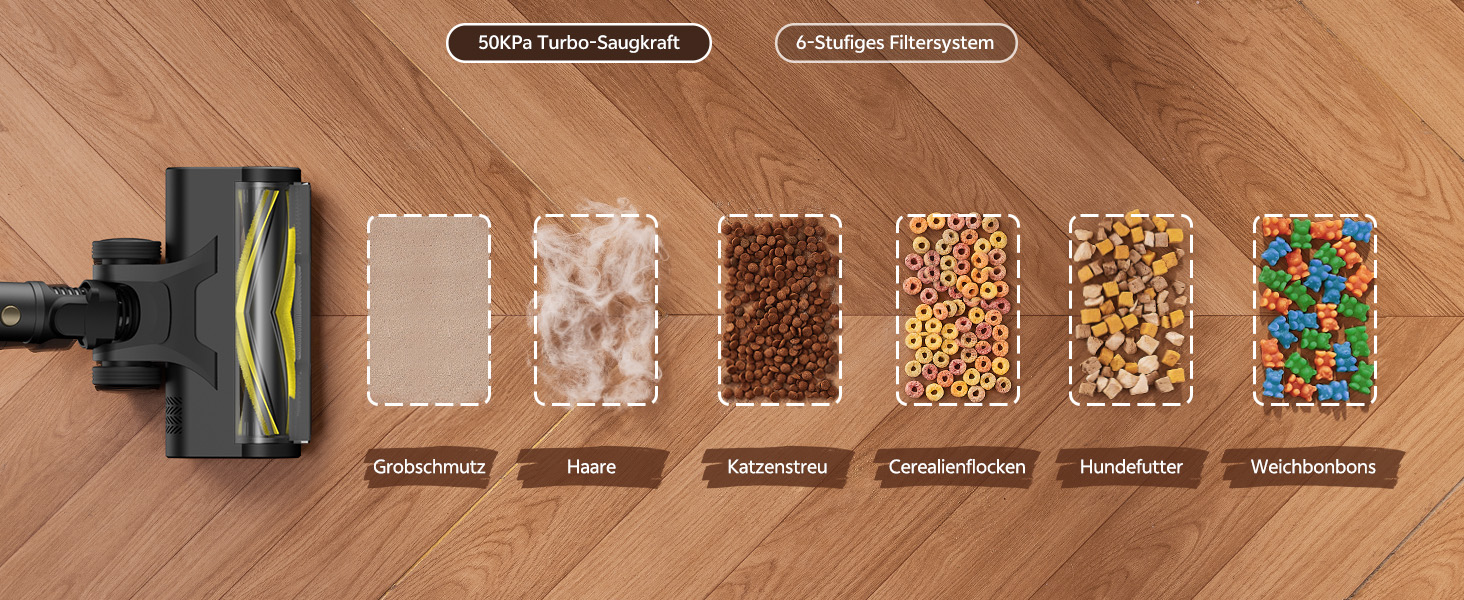 Бездротовий пилосос Ultenic з акумулятором, 50000Pa, 65 хв роботи, GreenEye, телескопічна труба, 6-ступенева фільтрація, антизаплутувальна щітка, для шерсті тварин/килимів/твердих поверхонь, колір шампань