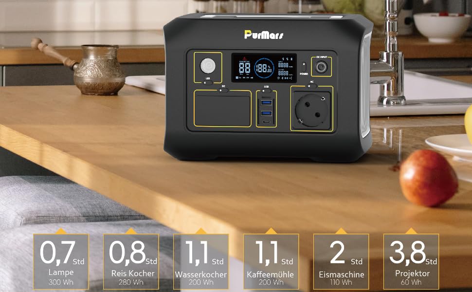 Портативна електростанція 300W (макс. 500W), 288Wh (90000mAh) з чистою синусоїдою 230V, LiFePO4 акумулятор, для кемпінгу, подорожей та надзвичайних ситуацій. P300E