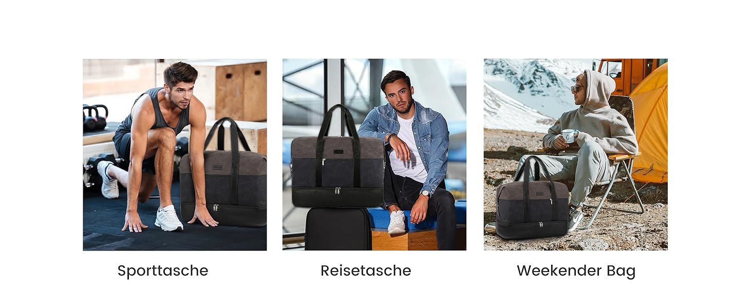 Спортивна сумка LOVEVOOK для жінок, дорожня сумка-валіза, дорожня сумка-мішок, валіза ручної поклажі, сумка для подорожей, сумка для пологів, сумка для одягу, сумка з відділенням для взуття, з косметичкою, бежево-коричнево-чорна (canvas), 50x38x25 см