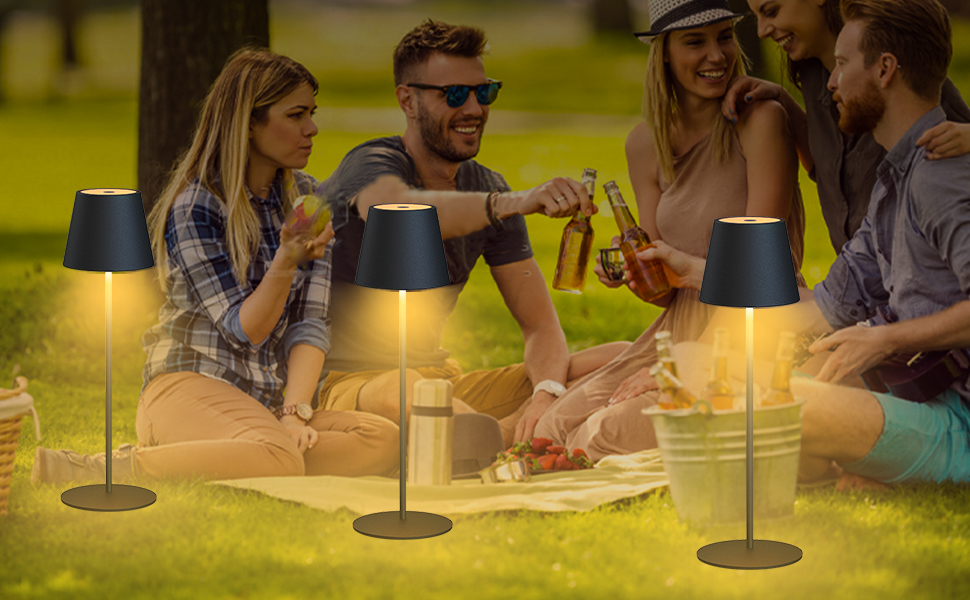 Бездротова настільна лампа MALUX з торканням, регульоване тепле біле світло 2700K-4000K, металева, LED, акумуляторна, водонепроникна IP54, для саду, їдальні, спальні, робочого кабінету, балкону, готелю (темно-сірий) (тепле чорне*2)