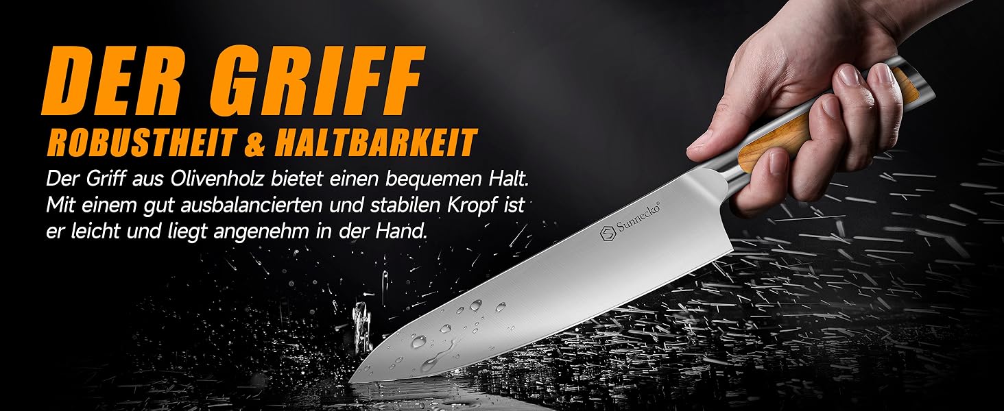 Набір ножів Sunnecko 6 шт. з підставкою – кухонний набір ножів для кухні, з ергономічними ручками та гострими лезами, з підставкою з нержавіючої сталі та акацієвого дерева