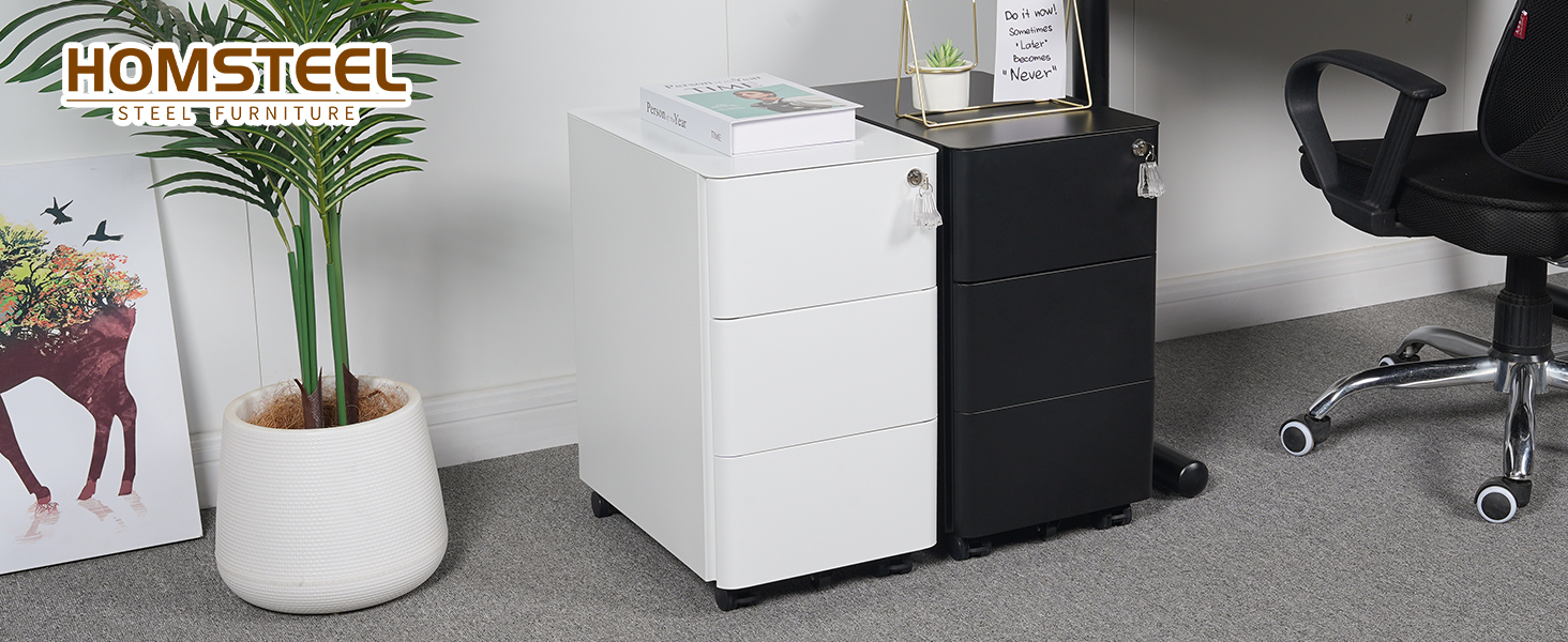 Роликовий контейнер HOMSTEEL з замком, 3 висувні ящики, стіл для принтера, білий, 46x30x54 см