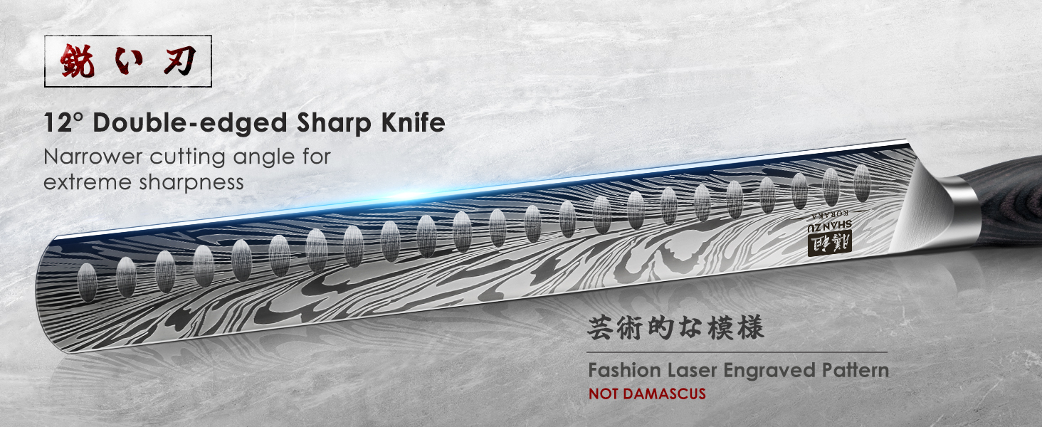 Японський кухонний ніж SHAN ZU з порошкової сталі, 30 см. Професійний ніж шеф-кухаря з високим вмістом вуглецю, ергономічна ручка з паккавуда. (Транжирний ніж)