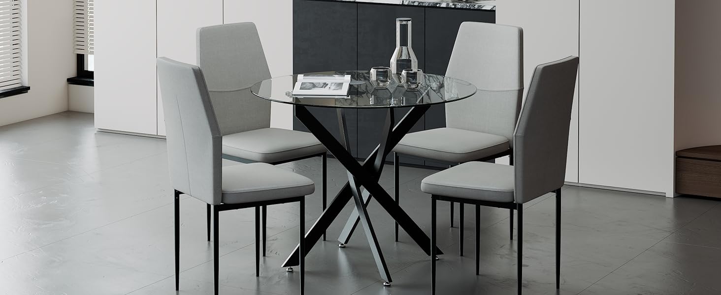 Стілець для їдальні GOLDFAN (4 шт.) з льоновим покриттям, сірий - сучасний кухонний, м'який стілець для вітальні з металевими ніжками