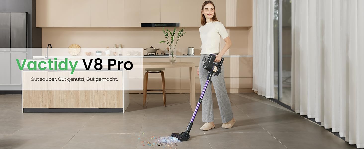 Акумуляторний пилосос Vactidy Blitz V8Pro, Акумуляторний пилосос 25KPa Час роботи до 40 хвилин, Акумуляторний пилосос з оновленою щіткою для підлоги, Самонесучий акумуляторний пилосос Шерсть домашніх тварин для твердої підлоги Фіолетовий