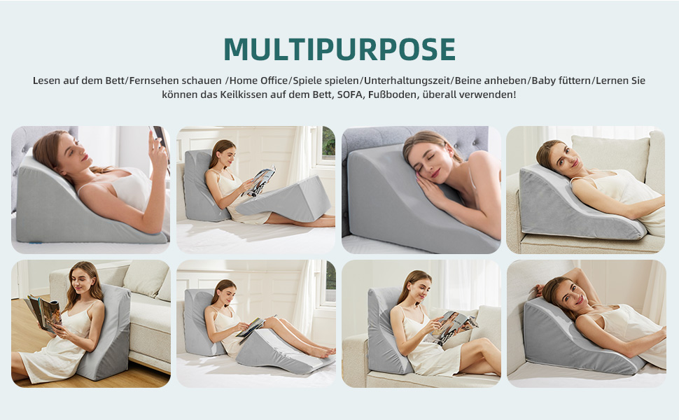 Подушка для читання в ліжко та диван - подушка-клинок з піною з пам'яті - ергономічна спинка та подушка для голови - ідеально підходить для підтримки спини під час відпочинку, ігор, читання або перегляду телевізора - широка, надширока 56 см, сіра