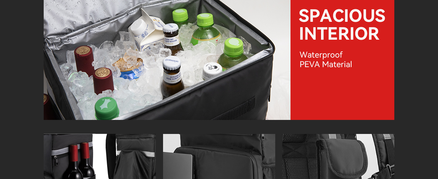 Термосумка-рюкзак MATEPROX 40L чорного кольору: ізольована, водонепроникна, з відкривачем для пляшок, для пікніка, кемпінгу, BBQ та походів