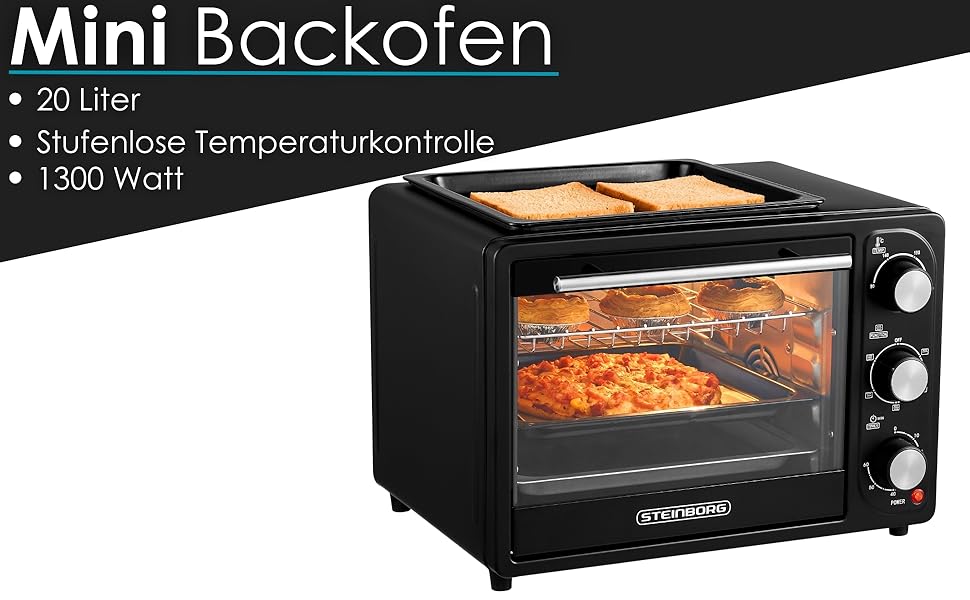 Міні-піч 20 літрів з конвекцією 3в1 | З підігрівом, 2 дека + решітка, таймер 60 хв, 1300W | Піч для піци