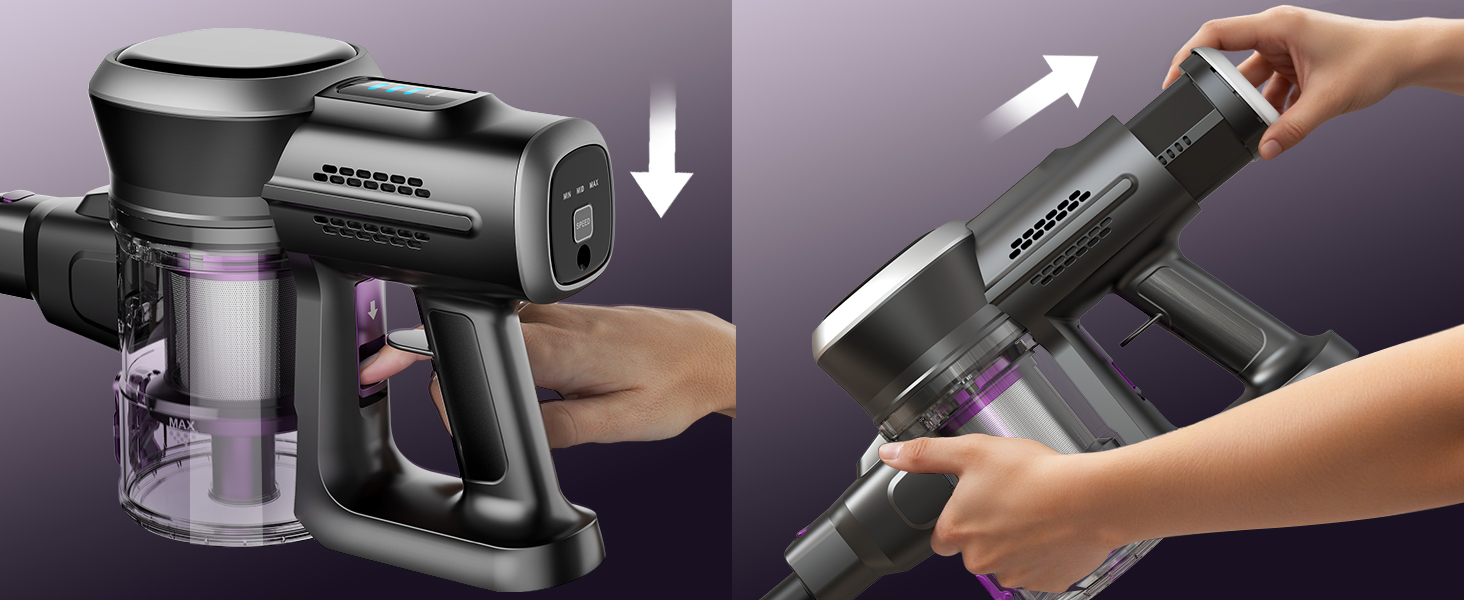 Акумуляторний пилосос Lubluelu бездротовий 25000 Па, вертикальний та ручний, для шерсті тварин, килимів та підлоги (сіро-фіолетовий)