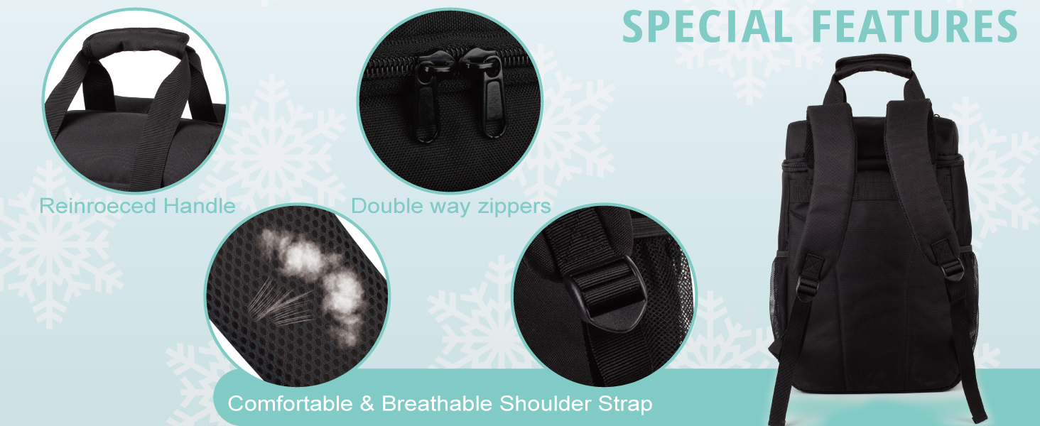 Чорний рюкзак-холодильник з м'якою ручкою, легкий та ізольований, велика місткість, для пляжу, кемпінгу, пікніка, риболовлі та походів