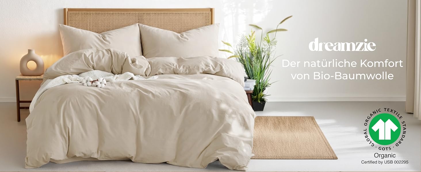 Комплект постільної білизни Dreamzie з біо-бавовни, 4 предмети, білий (підочівка 135x200 см, 2 наволочки 80x80 см)