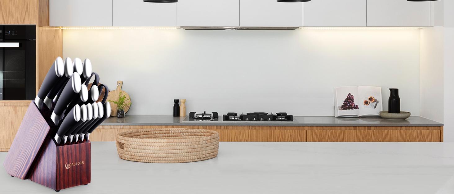 Набір кухонних ножів Chefhoablorn 15-TLG: професійний набір з нержавіючої сталі, 7 шт. (блок ножів)