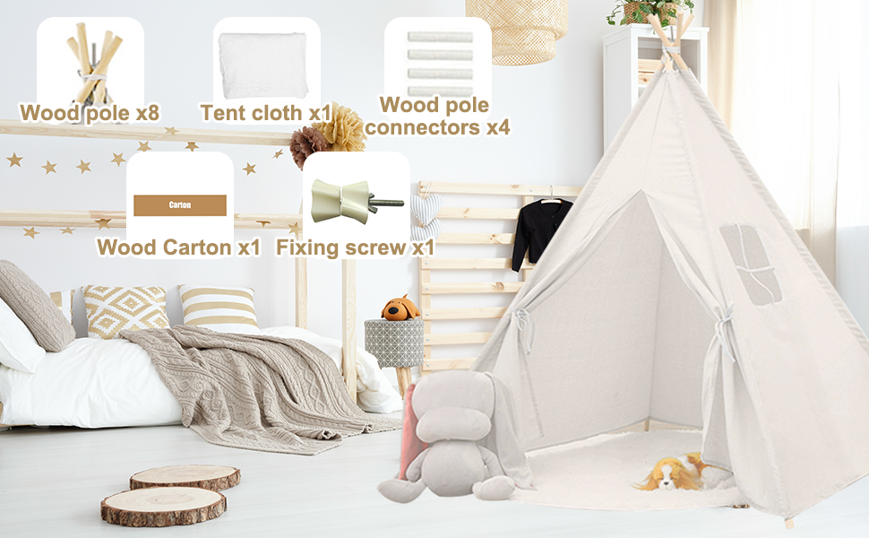 Дитяче намет Takezuaa Tipi - ігровий намет для дому та вулиці, білий, з поліестеру