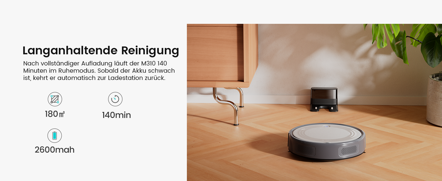 Робот-пилосос LEFANT M310G: 2200Pa, керування через додаток, тиха робота, сумісний з Alexa, для тварин та твердих поверхонь