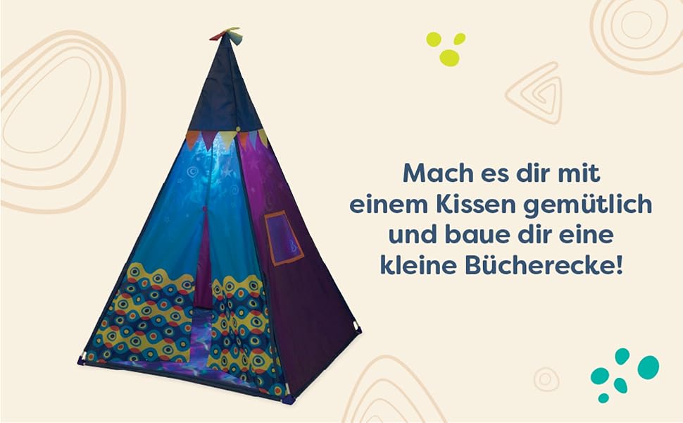 Дитяче намету B. toys Tipi з ліхтарем – ігровий намет для дому, кімнати, в приміщенні для хлопчиків та дівчаток від 3 років, блакитний